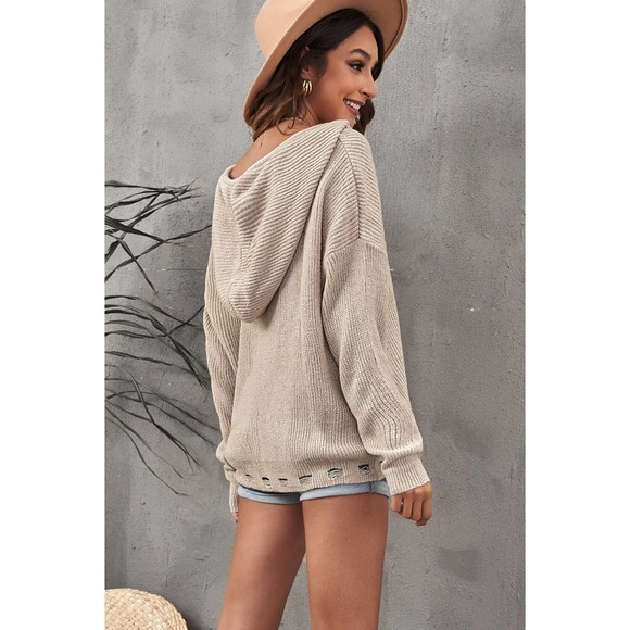 Zip-Up Distressed Hooded Cardigan- Four Colors Available - Picture 2 of 11